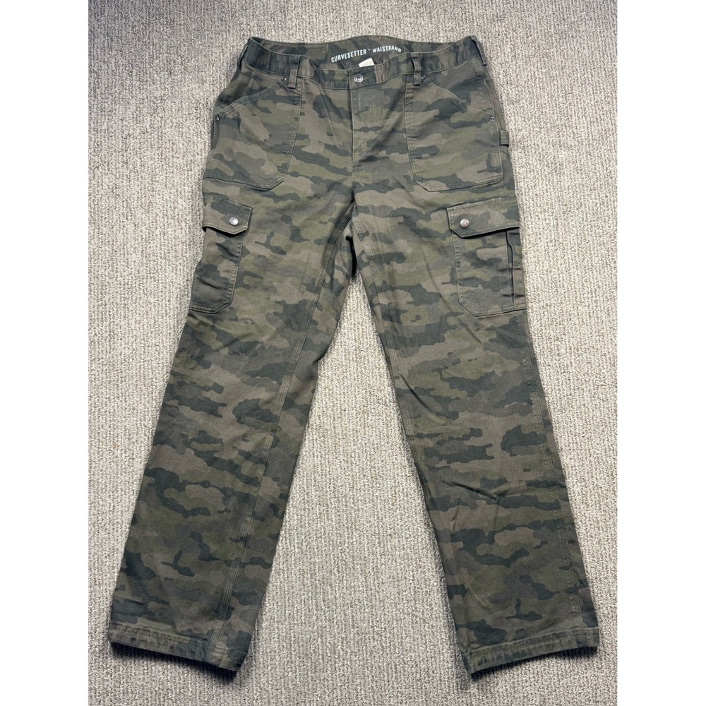 Duluth Trading Cargo Camo Curvesetter Waistband Pants Womens 14x33 Green